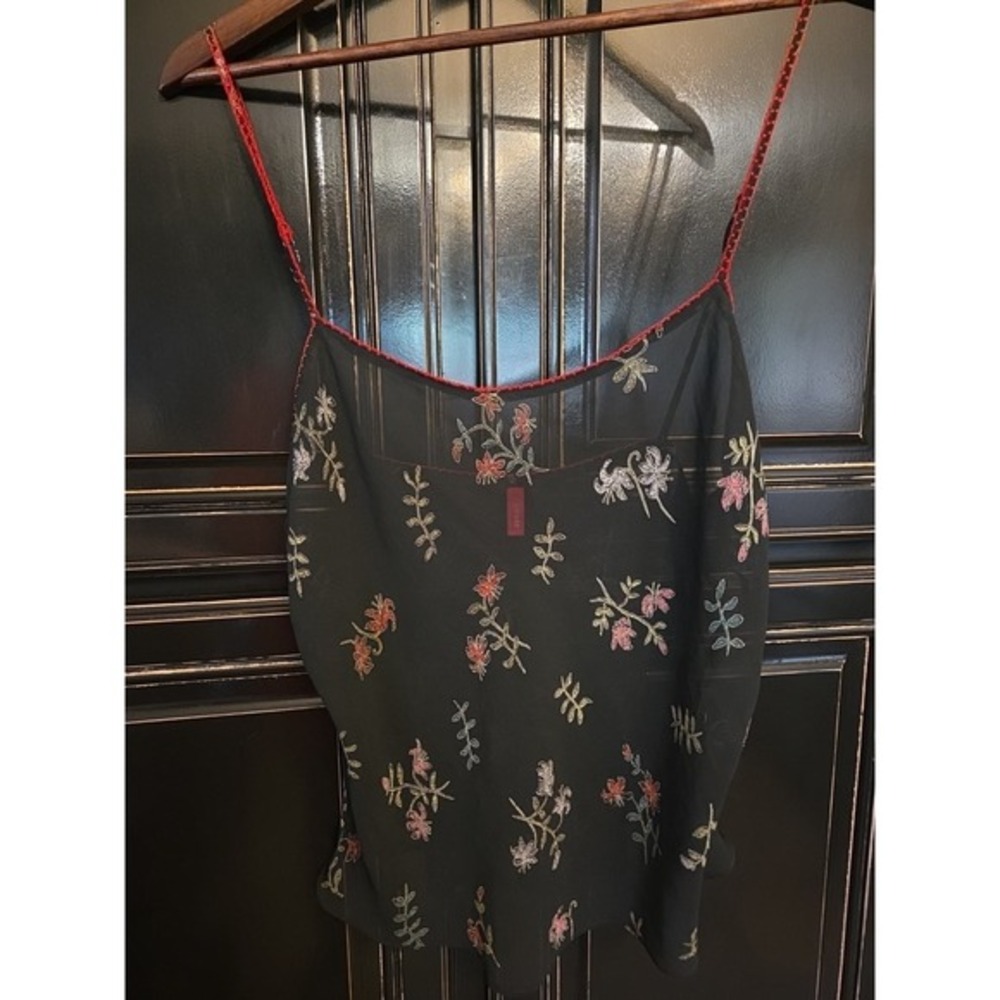 Josie Floral Black‎ Sheer Tank Top, Fairy Garden,size S/M